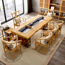 New Chinese large plate tea table and chairs Combined solid wood office Bubble Tea Table Zen tea table Log Home Tea Table