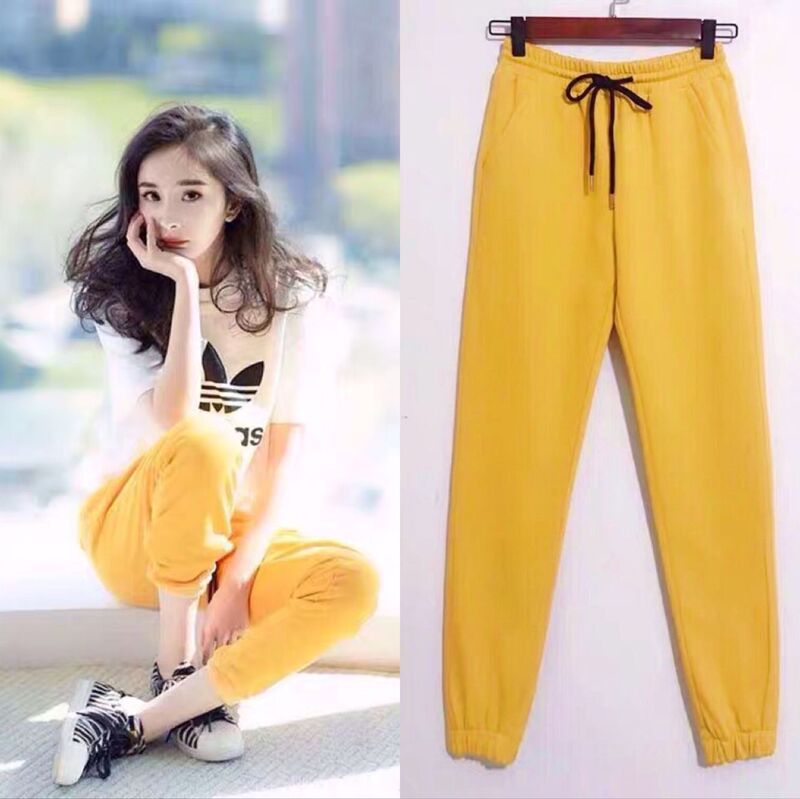 Yang Mi Celebrity Style Yellow Casual Sweatpants 2025 Spring/Summer Korean Version Loose Slimming Jogger Pants Harem Pants