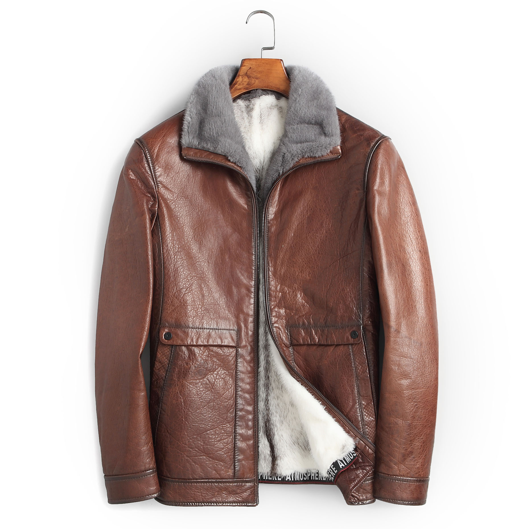 Kaiser Fur All-In-One Men's Genuine Leather Goatskin Jacket Cross Mink ...