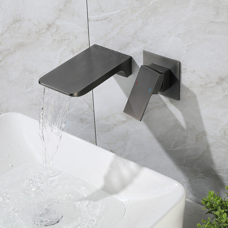Wall-type cold and hot tap wash basin with embedded waterfall bath single hole two-piece brass single-piece brass