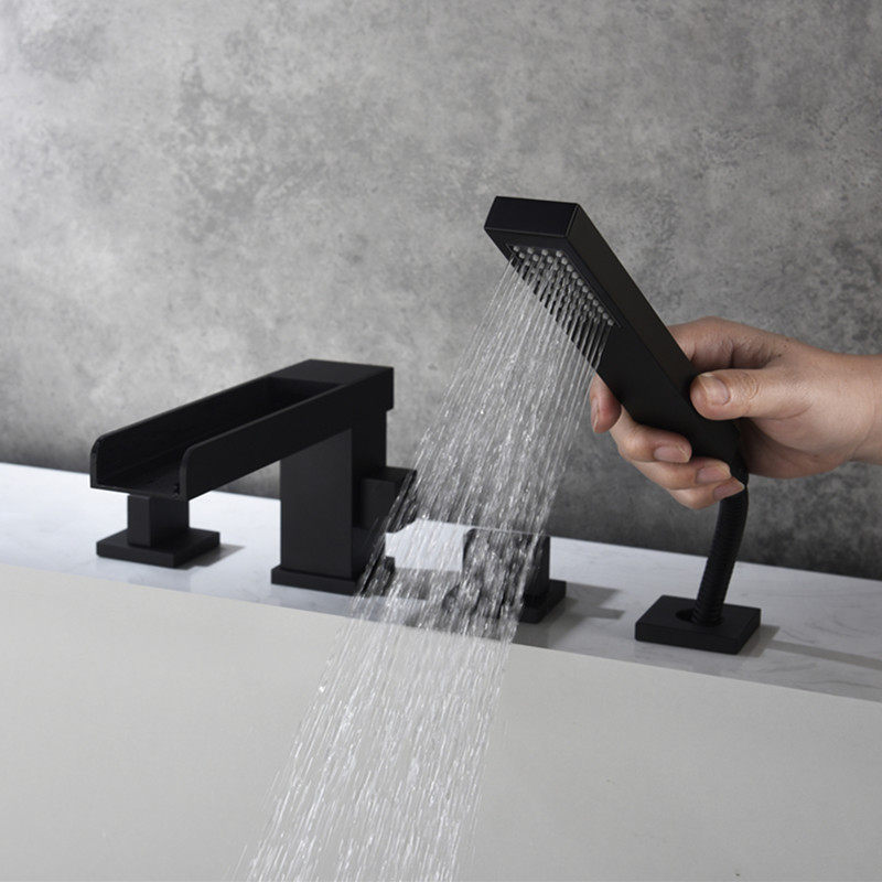 Full copper bath tap hot and cold water washbasin 4 holes three-hole two-piece shower head stretch cold water single to single hole