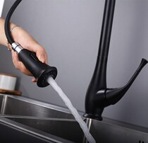 Full copper modern black kitchen tap washing basin with drawable sink hot and cold water ceramic single-hole rotatable valve core