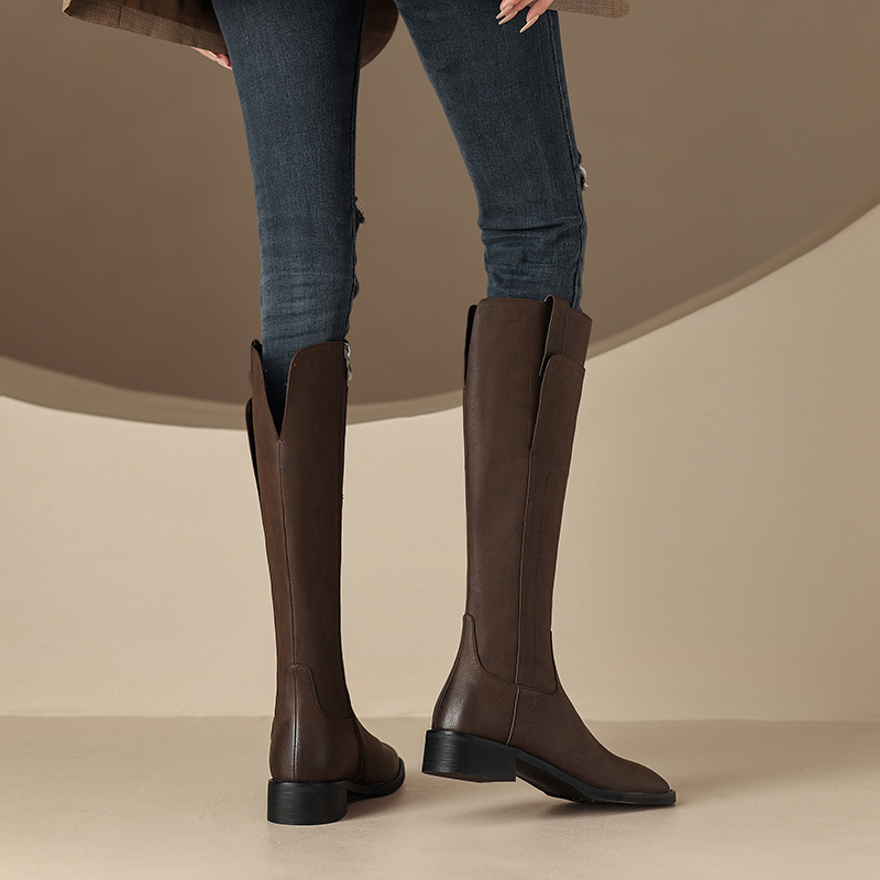 (Italy) René Vanvilla temperament to play⭐thick heel 4cm but knee rider boot side zipper-Taobao