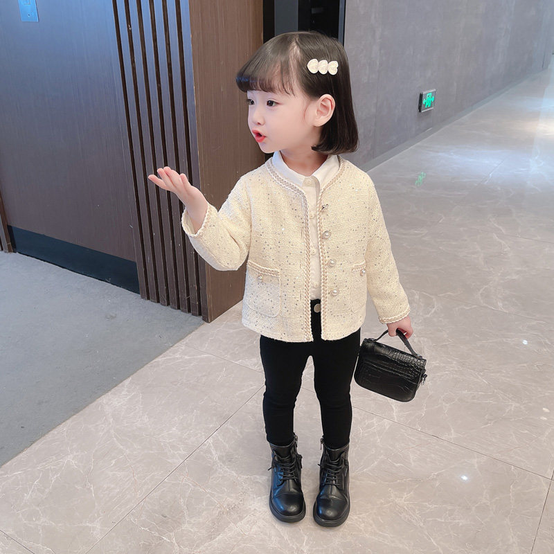 Girls long-sleeved jacket spring and autumn foreign style fashionable children's clothing autumn cardigan girl baby autumn clothing beige baseball uniform