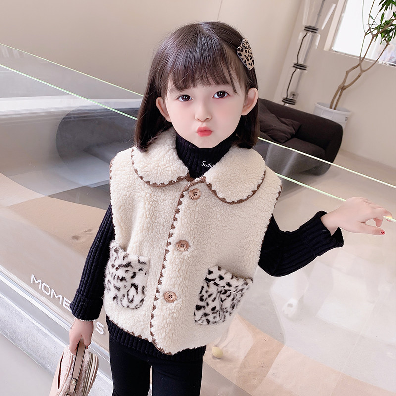 Girls lamb fur one-piece vest outer wear female baby spring, autumn and winter vest children's waistcoat girl Western style
