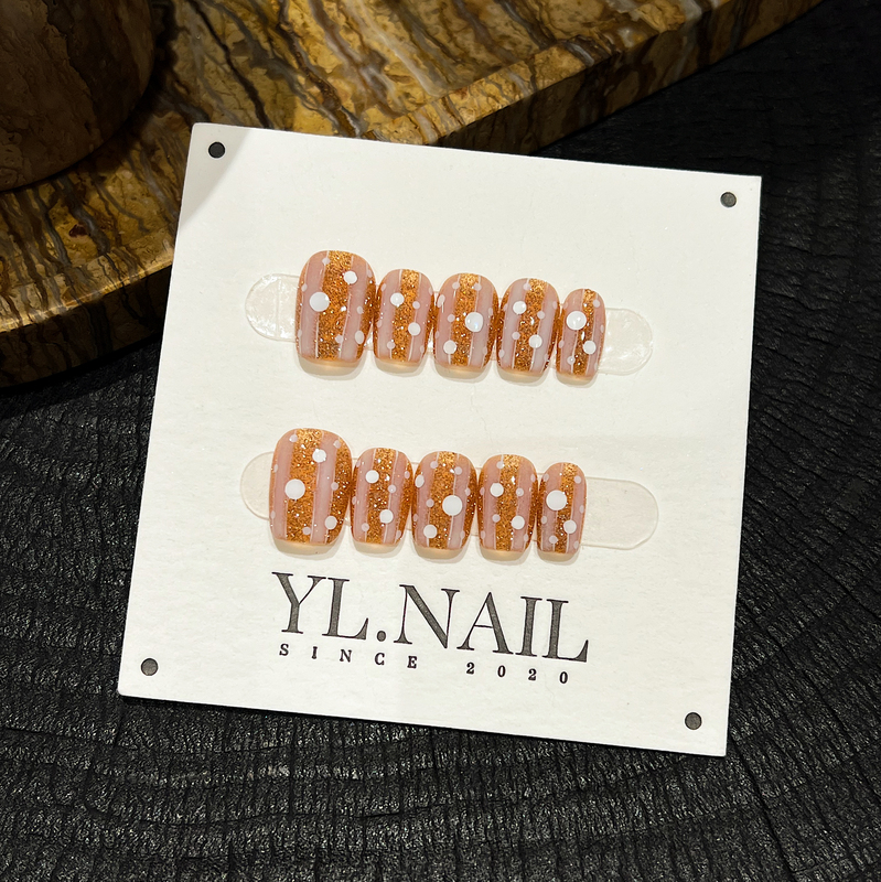【Yl.Nail Coconut Osmanthus Jelly】Handmade Nail Tips ins Unique Rhinestone Line Polka Dot Brightening Wearable Nails 【Yl.Nail Coconut Osmanthus Jelly】Handmade Nail Tips ins Unique Rhinestone Line Polka Dot Brightening Wearable Nails