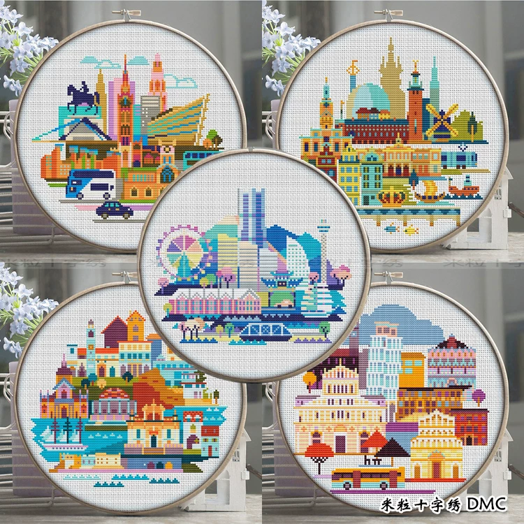 Рис Cross -Stroke DMC печать Цвет Город Пицца Ёкохама Дубров Каоэн Стёвхольм
