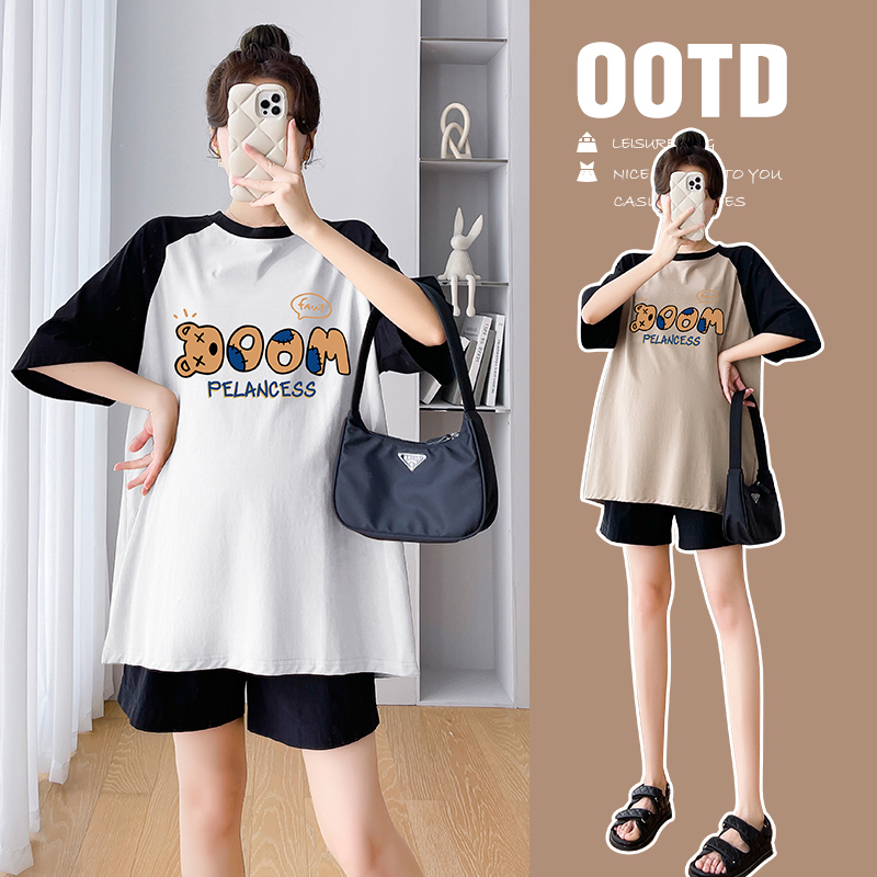 Plus-Size Maternity Tops, Summer Pure Cotton Short-Sleeved T-Shirts, Mid-Length, Petite, Fashionable Casual Suits, Versatile 100kg