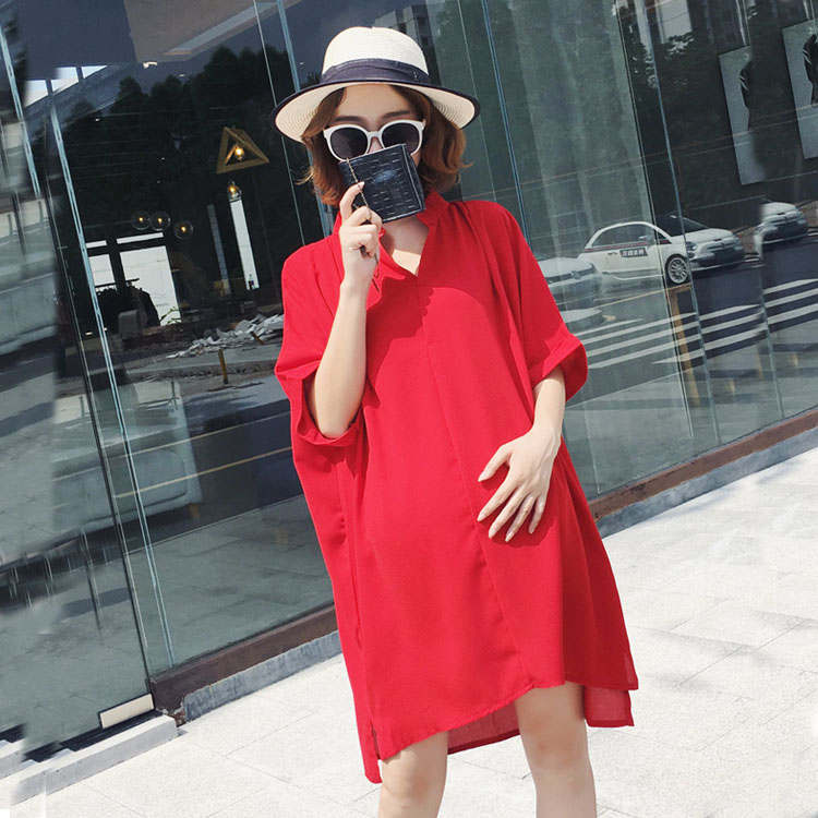 Plus Fattening Overweight Pregnant Woman Short Sleeve Snowspinning Shirt Foreign Dress Summer Thin stylish Loose Jacket 200 catty