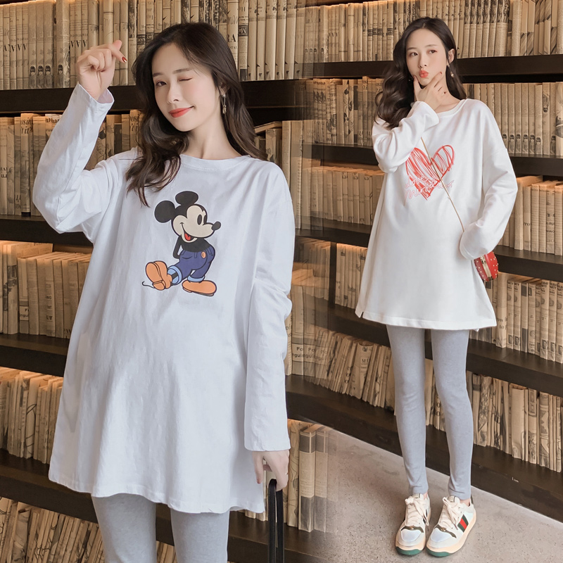 Plus fat plus size maternity sweater autumn fat MM fashion loose long-sleeved T-shirt bottoming shirt two-piece suit 200 kg
