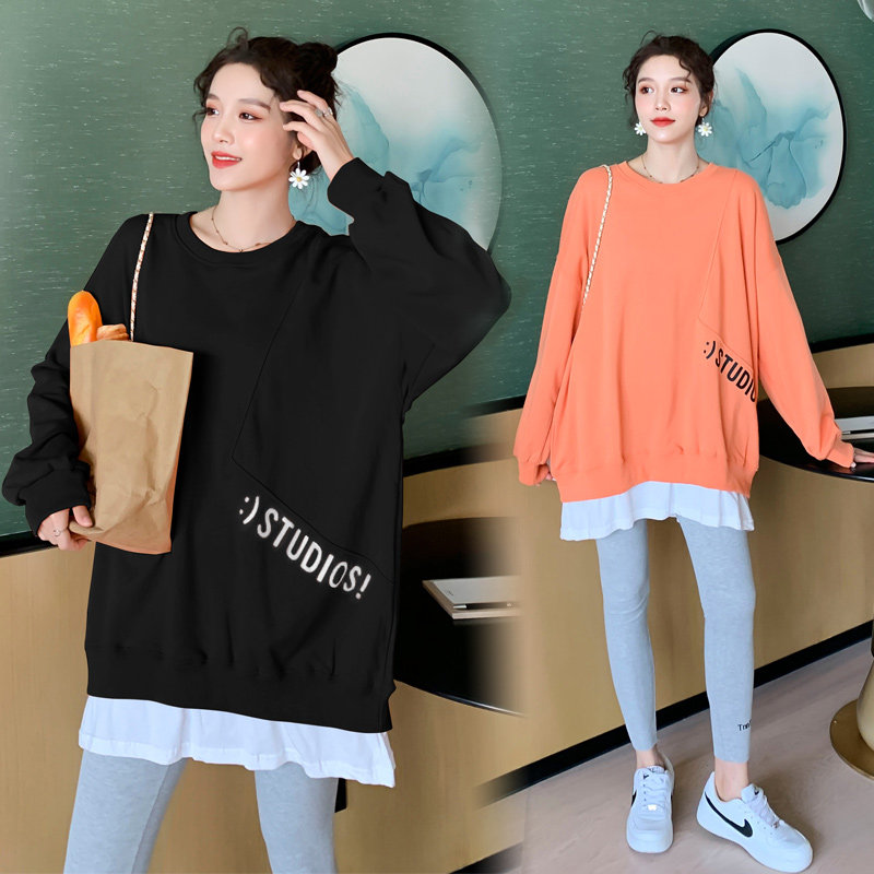 Add Fat Overweight Pregnant Women's Clothing Suit Spring Autumn Season Fashion style Han version Loose Fat MM Long Sleeve T-shirt Woman 200 catty