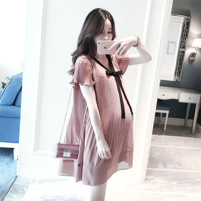 Mega Size Pregnant Woman Snowspun Foreign Dress Summer Dress Long Version Female Blouse Fat Mm Korean Version Loose Tide Mother 200-300 catty