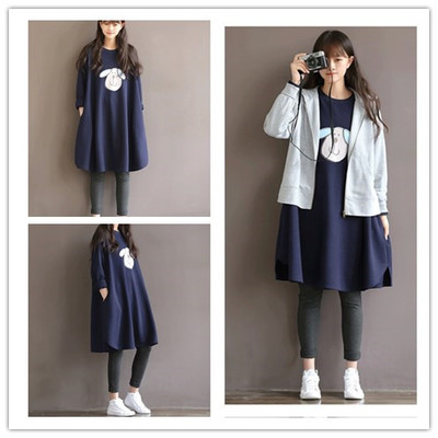 Plus Fattening Overweight Pregnant Woman Foreign Dress Spring Dress Mid 200 grams of Korean version Loose Pure Cotton With bottom Skirt Tide Moms