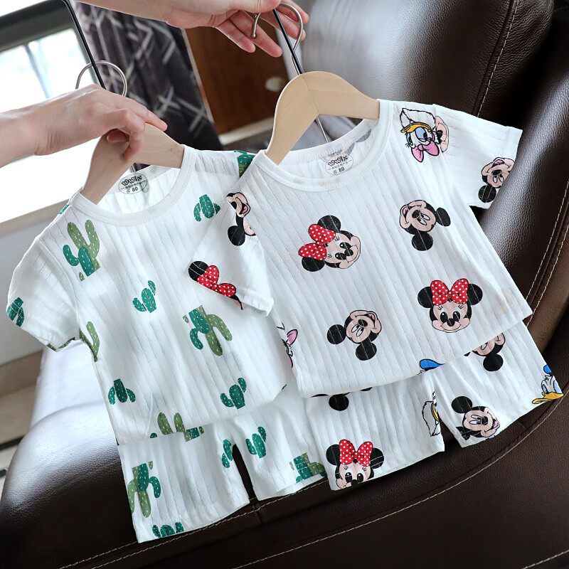 Baby Mesh Cotton Slim short sleeve suit Baby pure cotton short sleeve T-shirt shorts Children's home Suits Suit 1342