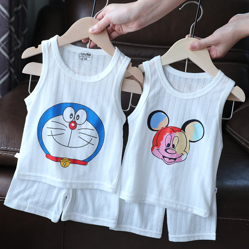 Baby Toddler Vest Shorts Suit Pure Cotton Baby Boy Summer Thin Woman Sleeveless Children Child Summer Fit 1307