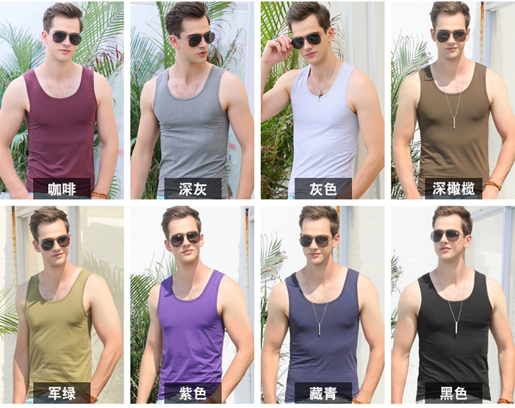 Mùa hè cho nam Vest rộng vai tinh khiết Cotton đen Hàn Quốc Slim Fit Skinny đáy áo áo gym