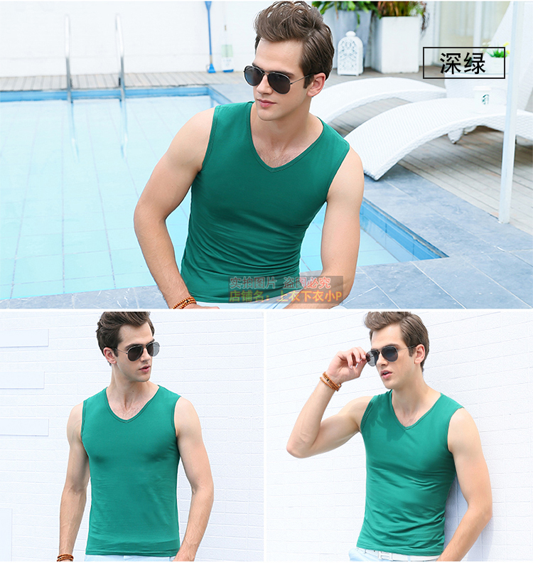Áo vest nam tay ngắn Áo thun cotton ngắn Quần áo sơ mi cơ bắp Cổ gà hình trái tim Không tay Áo thun cổ chữ V áo khoác nam mùa hè
