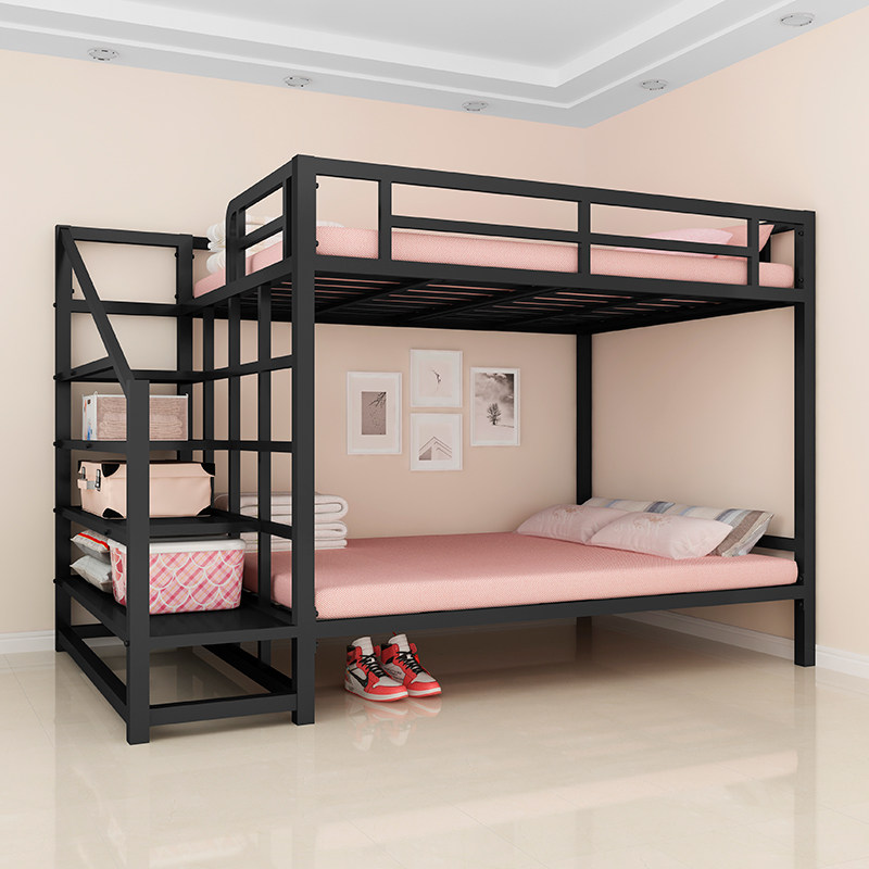 Wrought iron bed Bunk bed Double-decker adult elevated bed Space-saving apartment Dormitory Children's iron frame small apartment type high and low bed