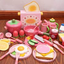 Wooden house kitchen toy set childrens simulation fruit cutting toy 3-4-5-6-year-old baby Kindergarten
