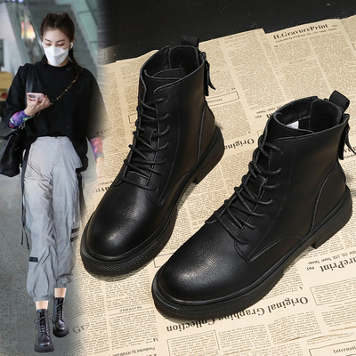 双拉链马丁靴女机车靴网红短靴