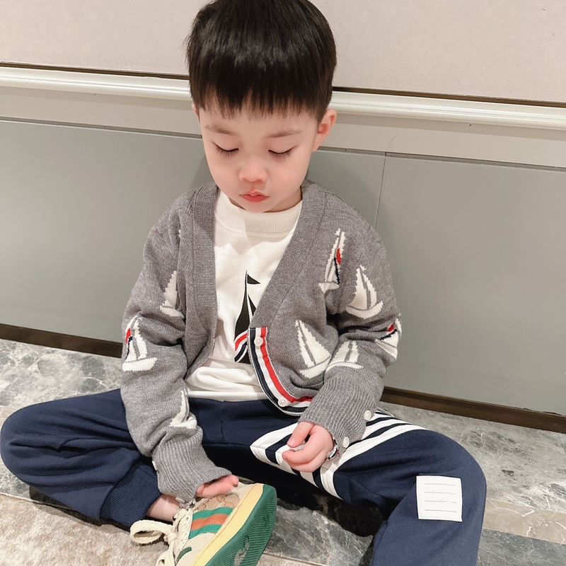 26 Autumn/Winter New Sailing Cardigan for Boys and Girls, Full Jacquard Knit Sweater, Can Be Worn Inside or Out, Tops for Children of All Sizes
