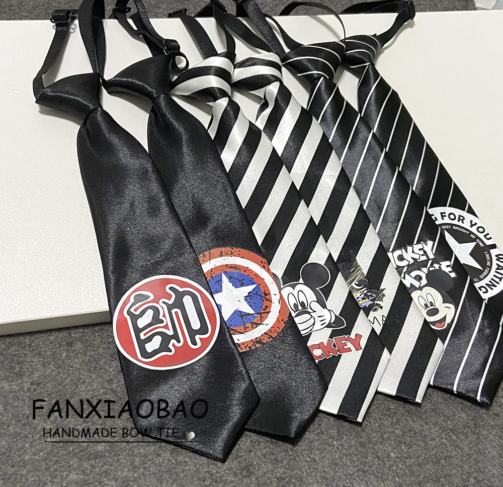 FXB handmade black and white striped cartoon boy children's shirt student Korean version 100 hitch ride-free tie