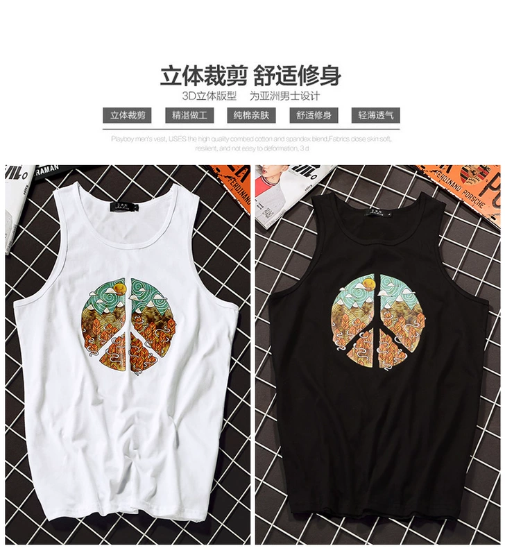 Harajuku Tide thương hiệu cotton thoáng khí không tay T-Shirt nam lỏng kích thước lớn áo thể thao tập thể dục vest nam triều Nhật Bản