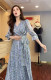 2023 spring and summer new light luxury fashion V-neck one-piece waist dress female slim three-quarter-sleeved long skirt