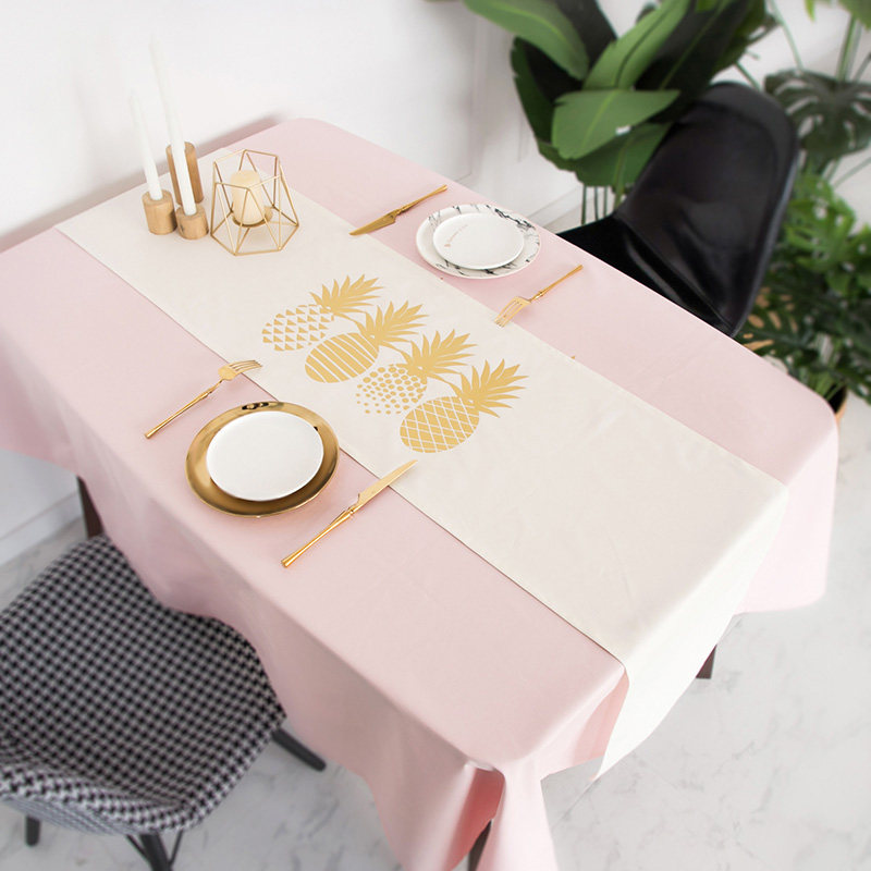 Special price Nordic wind tablecloth table flag ins wind gilded pink table cloth simple tea table fabric cotton linen small fresh