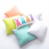 Velvet pillow ins wind rabbit pillow Sofa bed cute ball ball girl heart Solid color Childrens room cushion