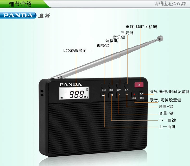 Panda 6207 đài phát thanh ông già Walkman pin sạc pin mp3 người cao tuổi bán dẫn fm đồng hồ cầm tay điều khiển máy ghi âm ghi âm hẹn giờ chuyển đổi mini - Máy nghe nhạc mp3