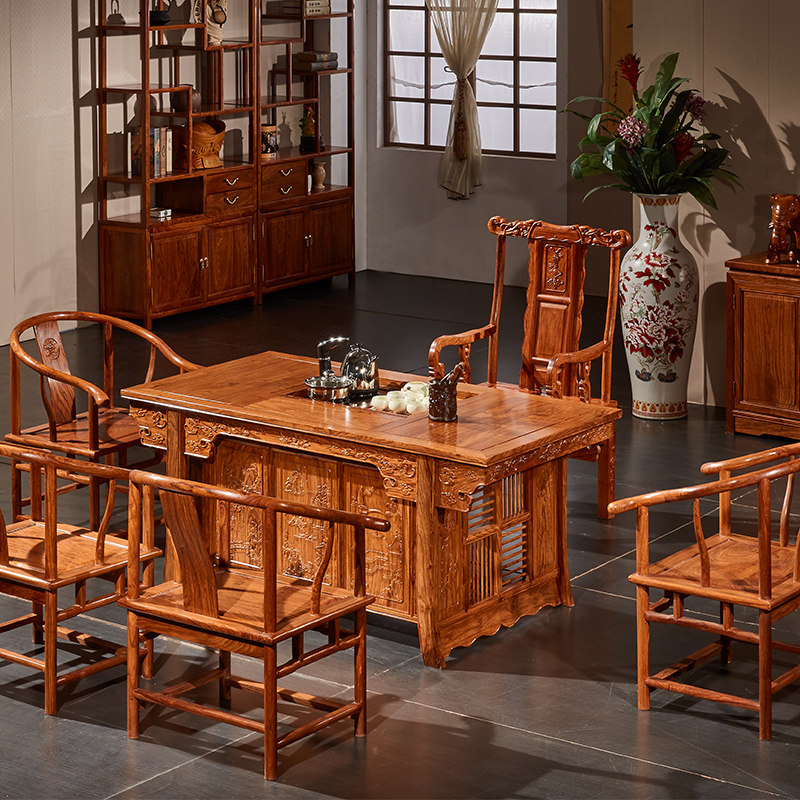 Solid wood tea table and chairs combined red wood living room Home innate African flower pear wood tea table tea table tea table whole dress