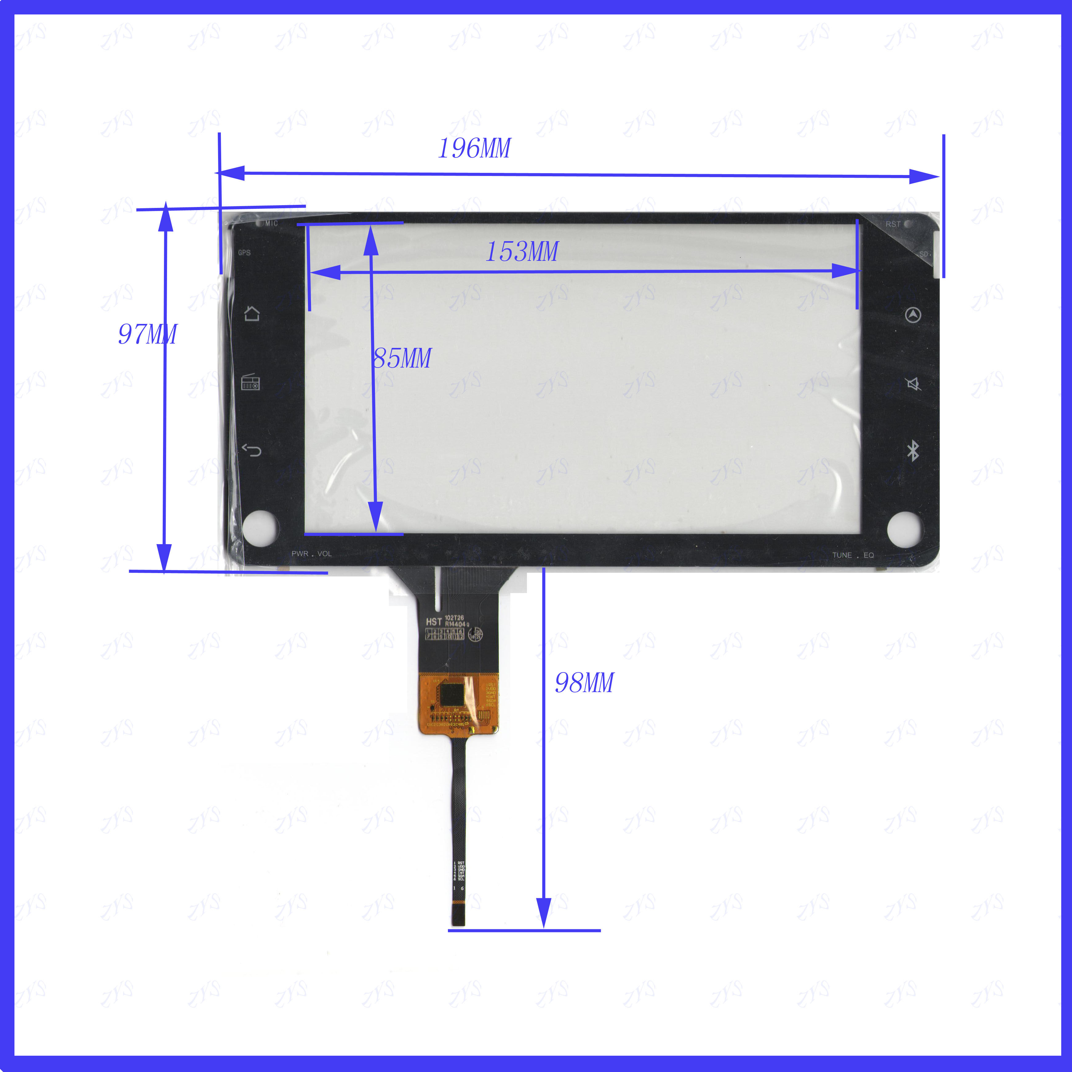 HST 102T26 R14404 7 inch capacitive touch handwritten outside screen glass on-board navigation 196 * 97MM