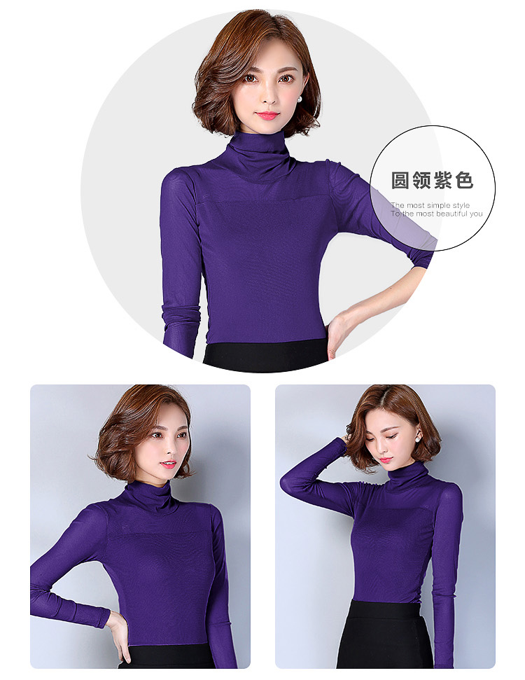Xuân 2018 mới lưới đáy áo ren mỏng phần mỏng áo thun dài tay nữ nữ size lớn cổ cao áo sơ mi nhỏ áo thun nữ kiểu