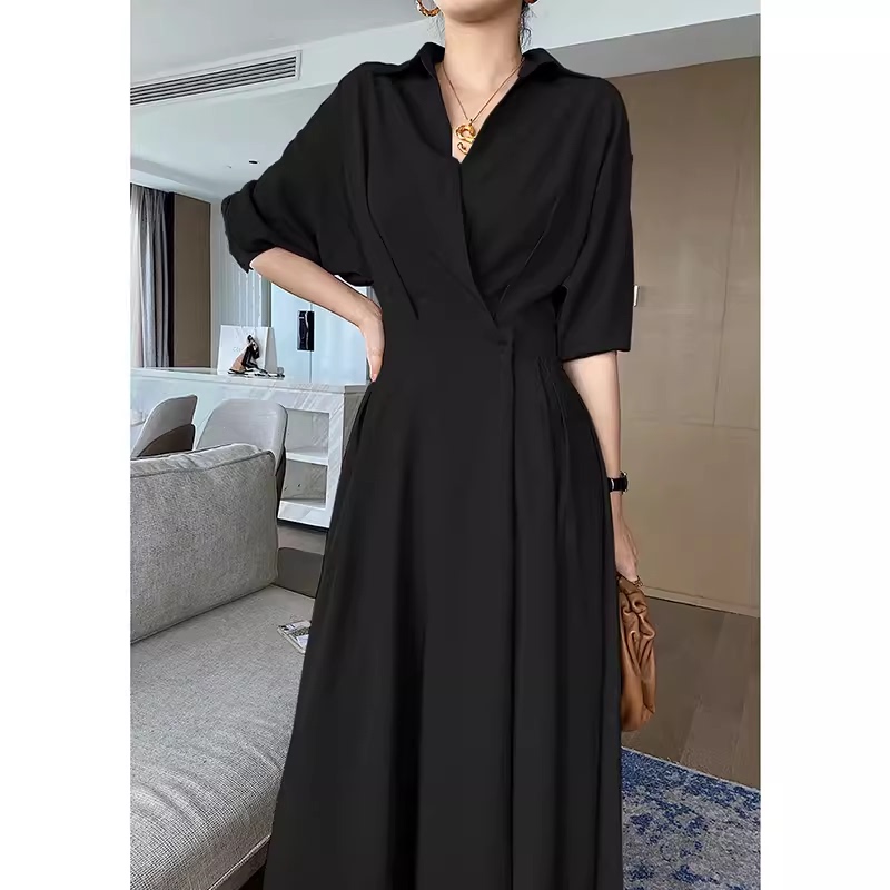 Plus Size Women's Short-Sleeved Dress 2026 Summer New Style Fat Girl Waist-Cinching Belly-Covering Long Dress Elegant Shirt Dress Plus Size Women's Short-Sleeved Dress 2026 Summer New Style Fat Girl Waist-Cinching Belly-Covering Long Dress Elegant Shirt Dress