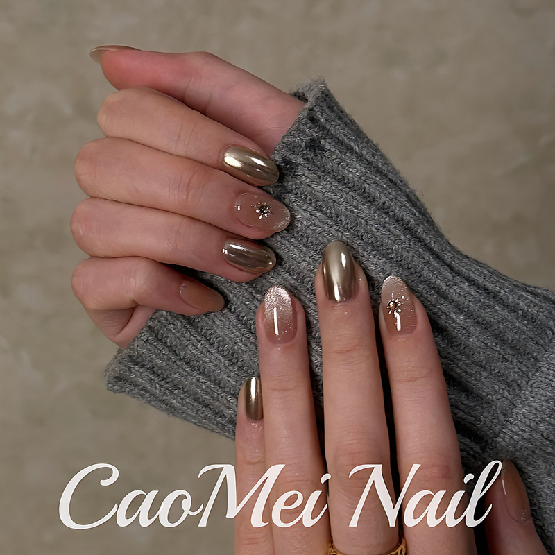 【Jiao Jin Liushi】 Cat's Eye Magic Mirror Powder Metallic Mirror Manicure Purely Handmade Wearable Nail Tips Fake Nails 【Jiao Jin Liushi】 Cat's Eye Magic Mirror Powder Metallic Mirror Manicure Purely Handmade Wearable Nail Tips Fake Nails
