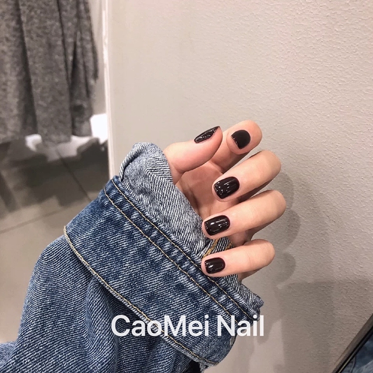 【Black Grape Enchantress】Black Wine Red Cool and Stylish Nail Art Solid Color Handmade Wearable Nail Tips Fake Nail Stickers
