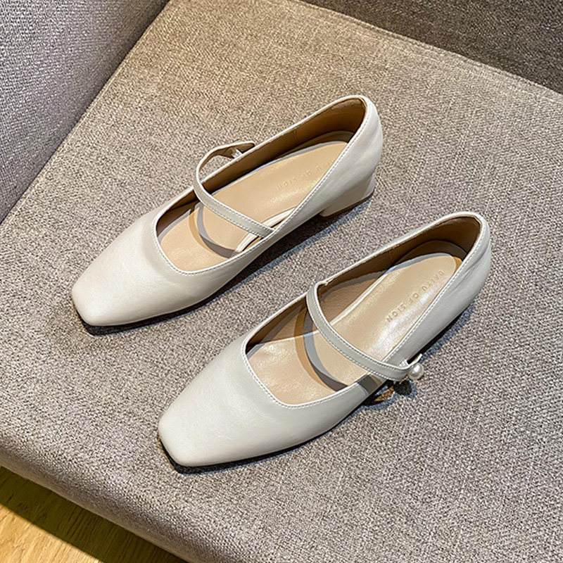 Thick heel square head Mary Jane summer new fashion all-match fairy style shallow mouth square heel