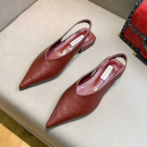 Uncle MJ Baotou back hollow sandals for women summer new style French pointed toe temperament fashionable versatile comfortable low heels