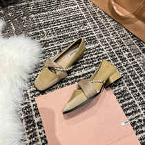 Niche design⊙Beaded Mary Jane shoes for women new square toe retro fashion versatile shallow mouth comfortable thick heel shoes