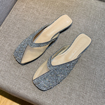 Flat bottom Baotou Half drag woman 2021 Summer new outwear Fashion 100 lap mesh yarn breathable low heel cool