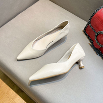 Uncle MJ simple commuter shoes for women new pointed toe fashion versatile soft leather shallow mouth stiletto high heels
