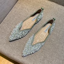 Pointed Flat-bottomed Women 2021 Summer New Fashion 100 Hitchhiking Pearl Shallow a foot pedal low heel
