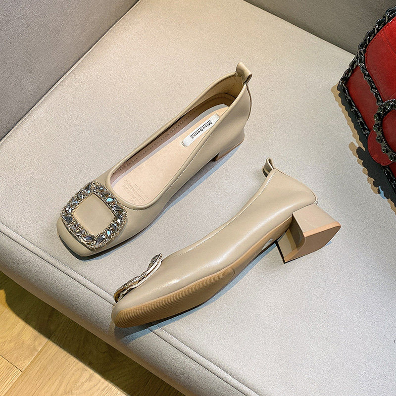 Uncle MJ Late Late Wind Gentle Temperament Stylish Square Head Low Heel Single Shoes