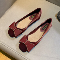 Shallow square head single-female 2021 Summer new fashion 100 hitch female wind butterfly knots heel heel coarse heel.