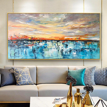 Living Room Hand-painted Oil Painting Sunrise Sofa Background Wall Decoration Painting Atmosphere American Light Luxury Hanging Painting Villa Restaurant Mural Painting