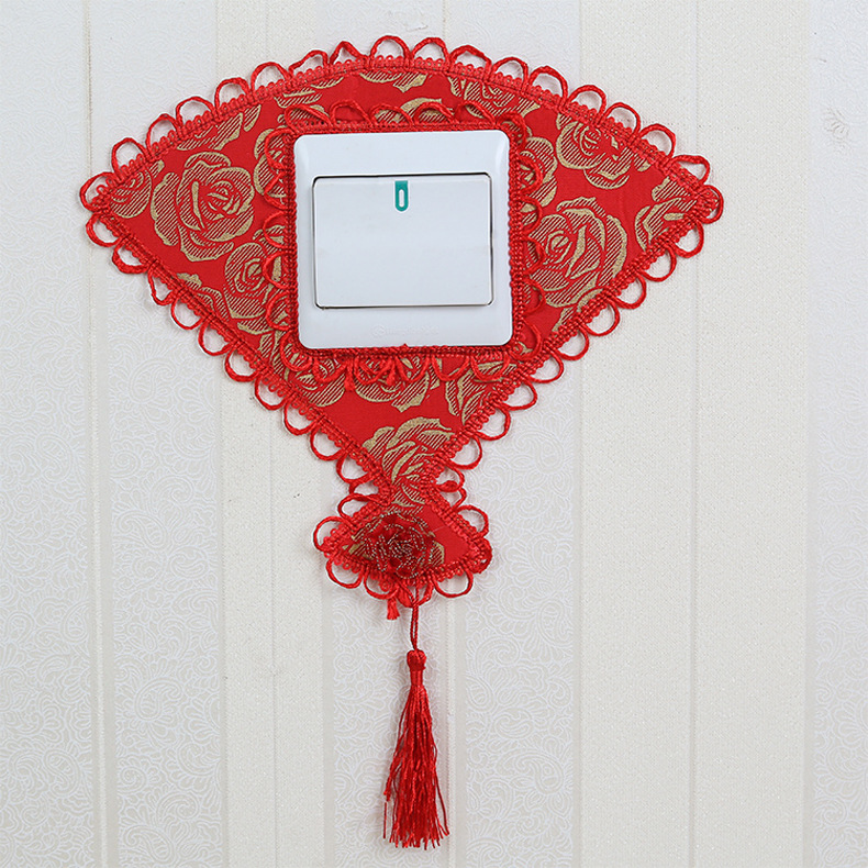 Chinese Chinese red lace cloth art switch attach switch socket protective sleeve switch sleeve Wedding House Wall wall Festive Decorations