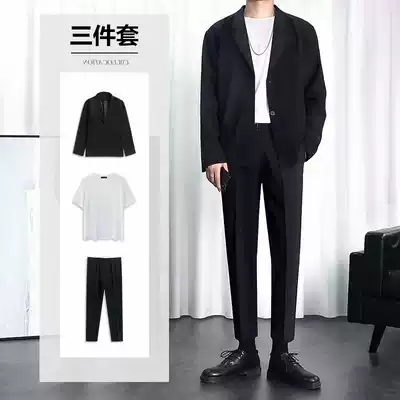 Casual suit men's ins jacket straight drop sense suit pants Hong Kong style pants men's Korean version of the trend two-piece suit