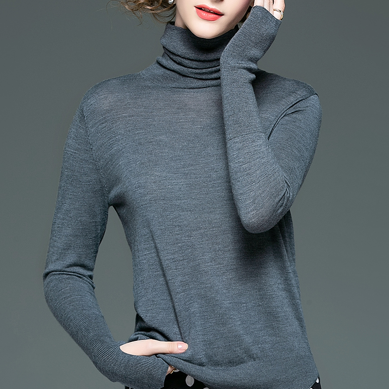 Basulan áo len mùa xuân phụ nữ knitsweater mới cao cổ áo len dài tay thời trang nữ hàng đầu của đáy-up