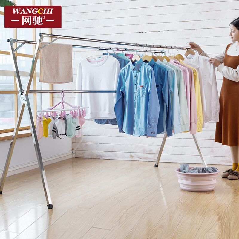 Galloon stainless clothes hanger floor folding indoor double-lever balcony steel hanging clothes telescopic X type clotheshorse
